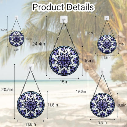 Stained Glass Window Hanging, Purple Blue Tiffany Style Flowers Sun Catcher for Window Door Home Decor Suncatcher Christmas Mother's Day Birthday Gifts for Women Men Mom Nana 11.8 in