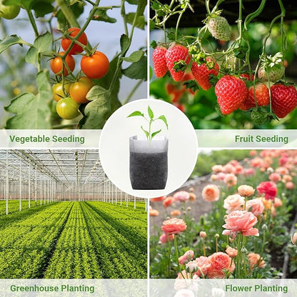 GREANER Biodegradable Seed Nursery Bags - 6.6x7.8 inches, 100PCS Non-Woven Plants Grow Bags for Vegetables, Fabric Seedling Pots Plants Pouch for Flower Fruit Tree, Garden Agricultural Supply