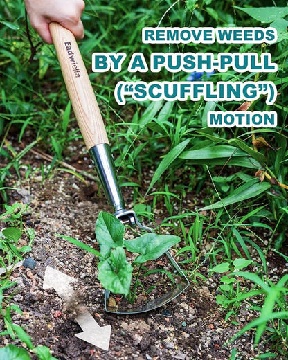 Hula Hoe Stirrup Hoe Mini for Weeding Action/Scuffle Loop Hoe Garden Tool 16Inch Hardwood Handle Push Pull Oscillating Hoe Gardening Weeder Cultivator Handheld for Cutting Weed Roots Loosening Soil