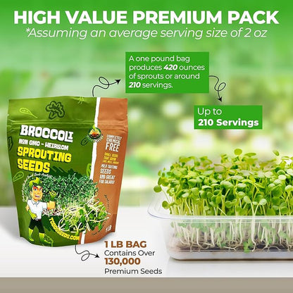 Todd’s Seeds - Calabrese Broccoli Sprouting Seeds, 1 lb - High in Sulforaphane, Non-GMO, Heirloom Variety - Bulk Seeds for Nutrient-Rich Sprouts & Home Gardening (Chemical Free - Better than Organic!)