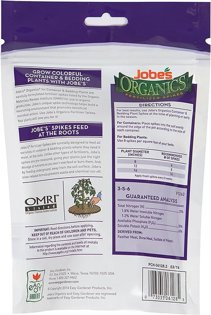 Jobe’s Organics Garden Fertilizer Spikes for Container and Potted Plants, Easy Plant Care for Houseplants and Garden Beds, 50 Count