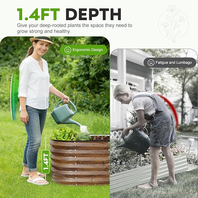 ZORMY Galvanized Raised Garden Bed Outdoor- 2PCS 6x2x1.4ft Oval Steel Raised Beds for Gardening, Metal Planter Box with Protective Strip and Gloves for Vegetables, Flowers, Fruits(Brown)