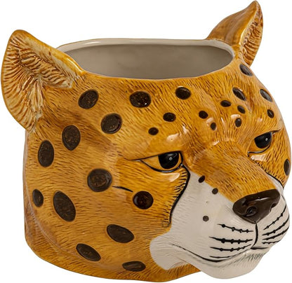 Creative Co-Op Ceramic Cheetah Head Planter, Multicolor