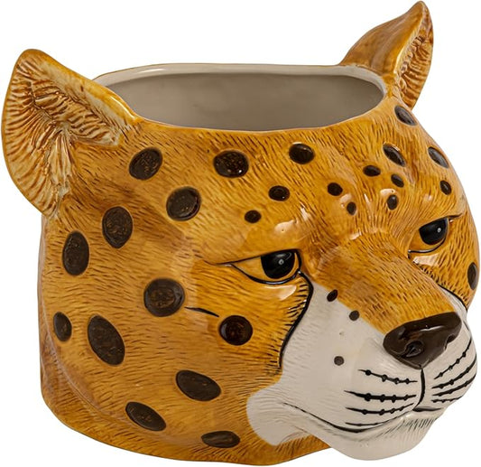 Creative Co-Op Ceramic Cheetah Head Planter, Multicolor