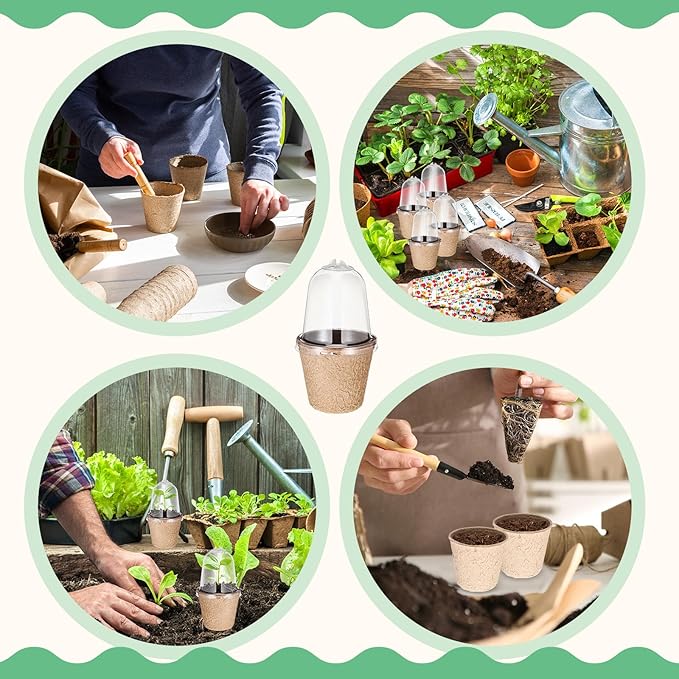 Baderke 120 Pcs Biodegradable Nursery Pots with 30 Humidity Dome and 30 Labels, 2.36" Plant Nursery Seed Starter Planter Biodegradable Peat Pots for Planting Seedlings, Vegetables (Round)
