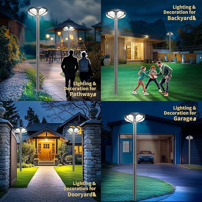Outdoor Solar Lamp Post Light with Motion Sensor, Dusk to Dawn IP65 Waterproof, 648 LEDs Solar Powered Street Light with Remote for Garden, Lawn, Pathway, Yard (Not Included Pole)