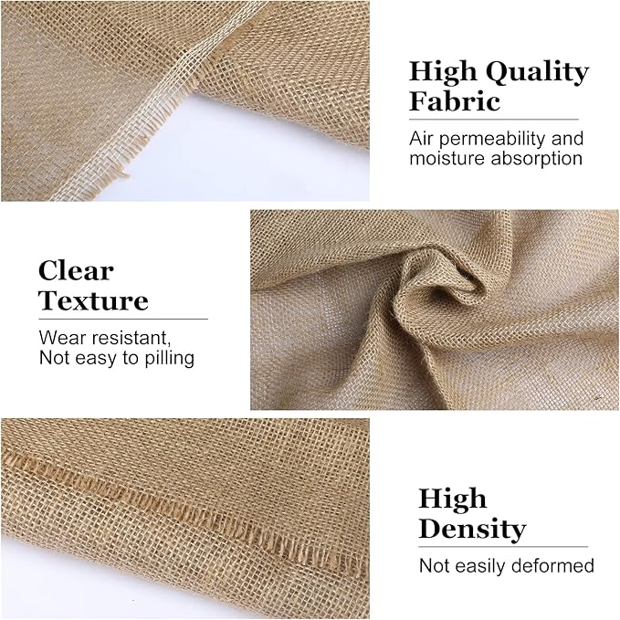 Natural Burlap Fabric, 62 Inch X 5 FT, NO-FRAY Burlap Roll-Long Fabric with Finished Edges- Suitable for DIY, Weddings, Tree Wraps for Winter, Table Runners, Placemat, Crafts, and Animal Bites