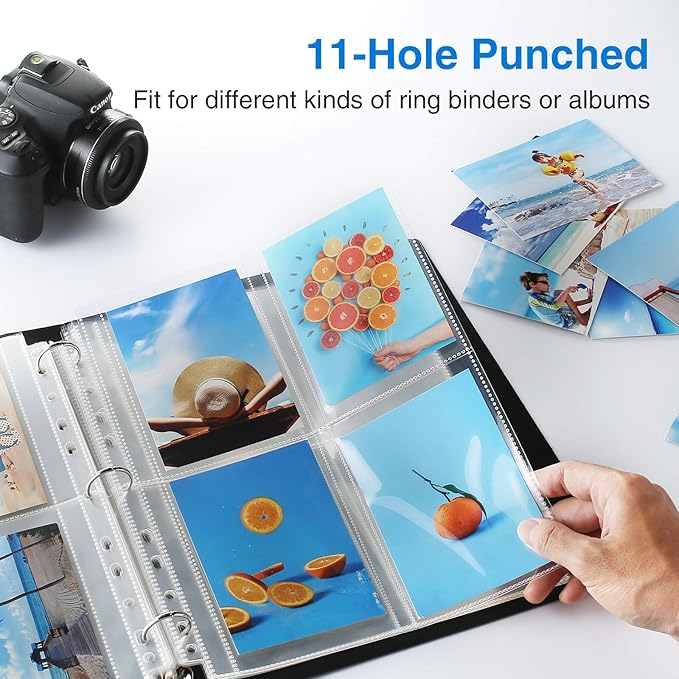 Sooez 30 Pack Photo Sleeves for 3 Ring Binder (240 Pictures), 3.5x5, Heavy Duty Plastic Page Protectors, Clear Binder Postcard Sleeves, Archival Photo Album Refill Pages, Binder Inserts
