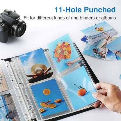 Sooez 30 Pack Photo Sleeves for 3 Ring Binder (240 Pictures), 3.5x5, Heavy Duty Plastic Page Protectors, Clear Binder Postcard Sleeves, Archival Photo Album Refill Pages, Binder Inserts