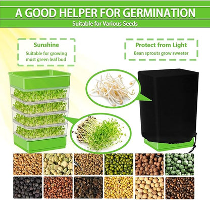 4-Tier Seed Sprouting Kit with Drain Holes and Drain Tray, Upgrade Stackable Microgreens Fresh Organic Bean Seed Sprouter Tray Ripple Soil-Free Sprouter Tray for Beans Alfalfa Seeds