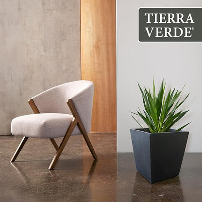 Tierra Verde 2-Pack Indoor & Outdoor Self-Watering Square Planters, Small, Sonata, Black - Planter Containers for Plants and Flowers - Gardening and Landscaping Accessories