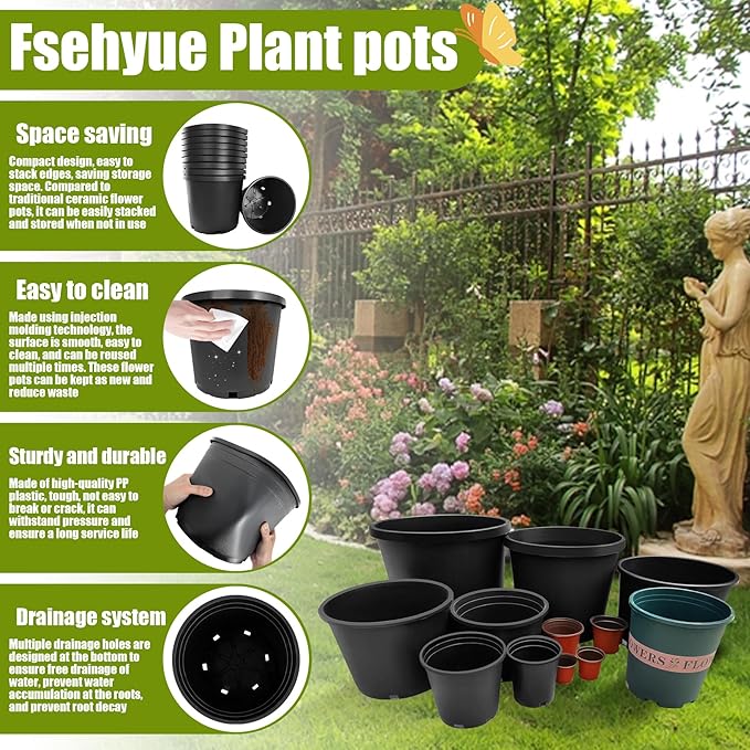 20 Gallon Nursery Pots Plastic Container Injection Molded Pot for Plants Flexible with Drainage Holes Suitable for Plants Soil Growers or Hydroponics Black 5 Pcs