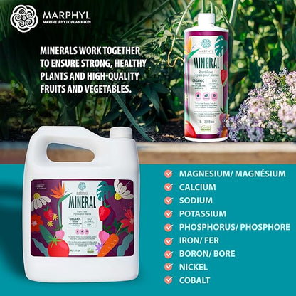 MARPHYL Organic Minerals Liquid Fertilizer – Essential Trace Mineral Blend for Healthy Plant Growth, Improves Nutrient Uptake for Garden Flowers, Vegetables, Succulents & Hydroponics