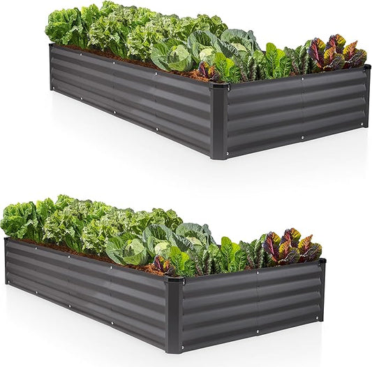 Plant & Plot Galvanized Raised Garden Beds Outdoor // 8×4×1 ft (2-Pack) Planter Raised Beds for Gardening, Vegetables, Flowers // Large Metal Garden Box // Patented Tool-Free Design (Dark Gray)