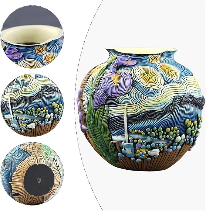 Starry Night Flower Pot Acolorful Art Resin Vase Unique Indoor and Outdoor Potted Plant Container for Home Balcony Decoration (1PCS)