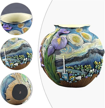 Starry Night Flower Pot Acolorful Art Resin Vase Unique Indoor and Outdoor Potted Plant Container for Home Balcony Decoration (1PCS)