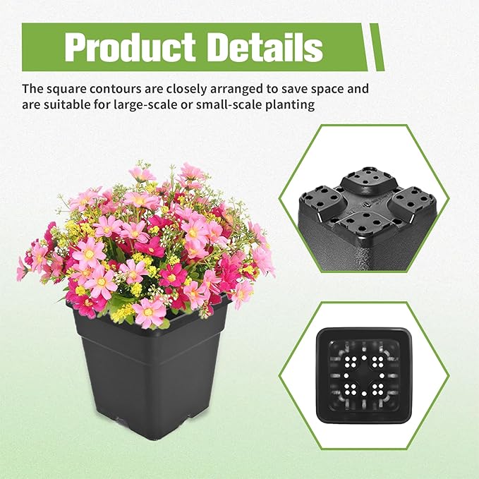 HOSTIC 3 Gallon Square Nursery Pots Flexible Plastic Pots for Plants Gallon Pot with Drainage Holes 10 Pcs