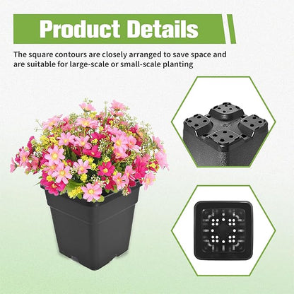 HOSTIC 3 Gallon Square Nursery Pots Flexible Plastic Pots for Plants Gallon Pot with Drainage Holes 10 Pcs