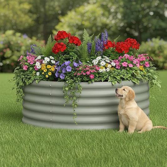 DDK Galvanized Raised Garden Bed, Round Outdoor Planter Bed, 4x4x1.5ft Metal Planter Box for Gardening and Planting,2Pack,LG