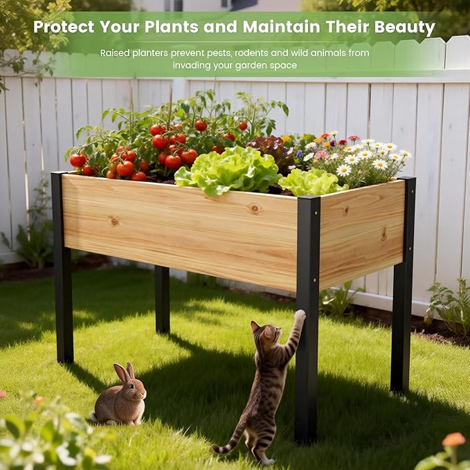 DoCred Raised Garden Bed, 45.7" x 22.8" x 31.5" Large Elevated Wooden Horticulture Planter Box with Metal Legs Standing Growing Bed Planter for Gardening, Balcony, Backyard, Patio