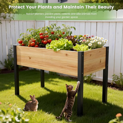 DoCred Raised Garden Bed, 45.7" x 22.8" x 31.5" Large Elevated Wooden Horticulture Planter Box with Metal Legs Standing Growing Bed Planter for Gardening, Balcony, Backyard, Patio