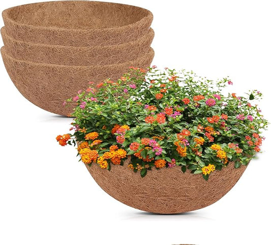 GreatBuddy 4 Pcs Coconut Hanging Basket Liners 16 Inch, Sturdy Round Coco Liners for Planters, Perfect Replacement for The Old, 100% Natural, Easy to Straighten Out