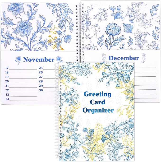 Ceiba Tree Greeting Card Organizer Floral Month by Month Cards Keeper Book with 24 Pockets for Birthday Reminders