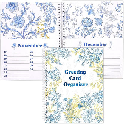 Ceiba Tree Greeting Card Organizer Floral Month by Month Cards Keeper Book with 24 Pockets for Birthday Reminders