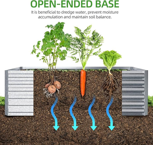 Ohuhu Metal Raised Garden Beds for Vegetables, 6x3x1.9 FT Heightened Extra-Large Reinforced Galvanized Steel Raised Boxes, Heavy Duty Outdoor Planter Box for Seedling Growing Flowers Herbs Succulent