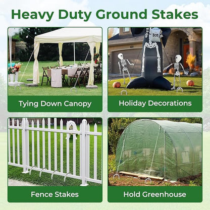 12 Inches U Stakes 8-Pack Heavy Duty Tramopline Wind Stakes for Inflatables, Metal Stake for Outdoor Decorations, Fence Stakes for Dogs Digging, Inflatables, Outdoor Decoration Anchors Silver