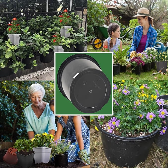 Garden Plastic Planter Nursery Pots - 10 Pcs 3.6 Gallon Round Black Nursery Pots for Indoor and Outdoor Plants with Drainage Hole