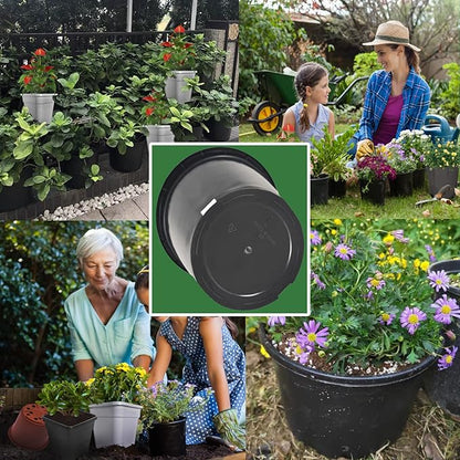 Garden Plastic Planter Nursery Pots - 10 Pcs 3.6 Gallon Round Black Nursery Pots for Indoor and Outdoor Plants with Drainage Hole