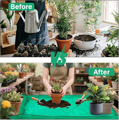 59'' x 59'' Extra Large Plant Repotting Mat, Thickened Foldable Repotting Mat for Indoor Plants, Transplanting Houseplants, Pot Out, Mix Soil and Mess Control, Gardening Gifts for Plant Lover(Green)