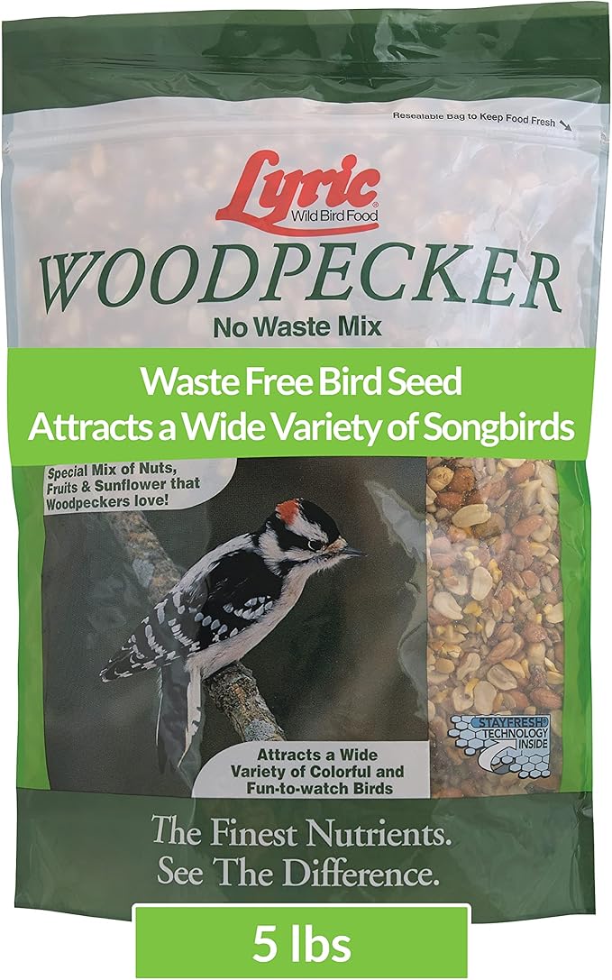 Lyric Woodpecker Wild Bird Seed for Outside Feeders, Shelled, No Waste Bird Seed with Nuts & Dried Fruit, 5 lb Bag