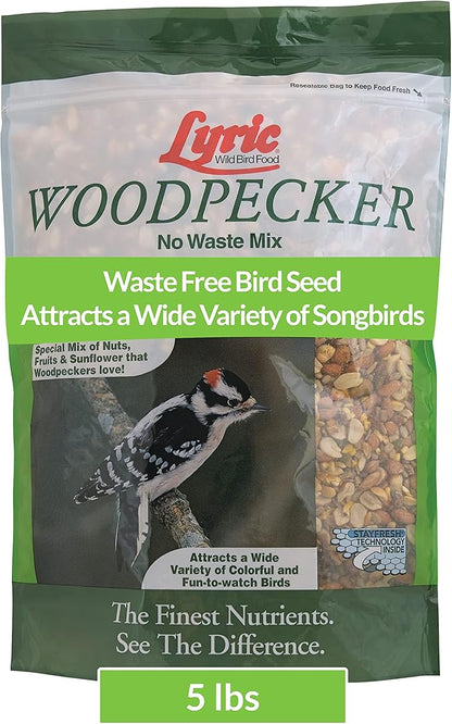 Lyric Woodpecker Wild Bird Seed for Outside Feeders, Shelled, No Waste Bird Seed with Nuts & Dried Fruit, 5 lb Bag