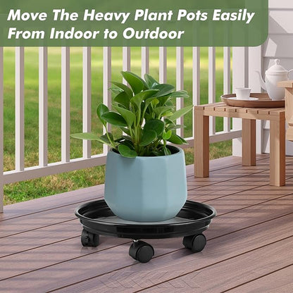 6 Packs Plant Caddy with Wheels 12" Plastic Rolling Plant Stands Heavy-Duty Plant Dolly with Casters Indoor Outdoor Plant Roller Base Plant Pot Saucers on Wheels Planter Mover, White