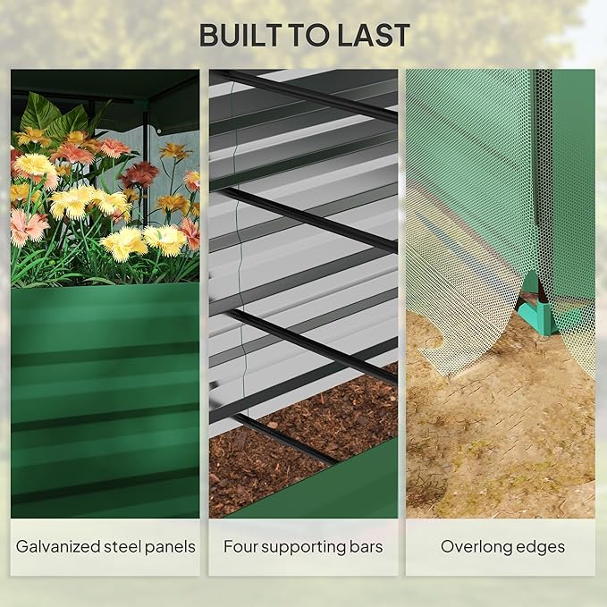 Outsunny 7.3 x 3.4 x 2 ft Galvanized Raised Garden Bed with Crop Cage Plant Protection Net and Shade Cloth Roof, Metal Planter Box with Cover for Vegetables, Flowers, Herbs, Green