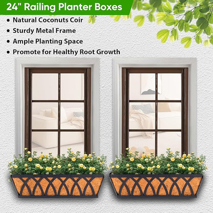 HKZ Deck Balcony Railing Planter Window Boxes - 4 Pack 24 Inch Planter Box, Balcony Planters Railing Hanging, Window Boxes Outdoor Fence Planters