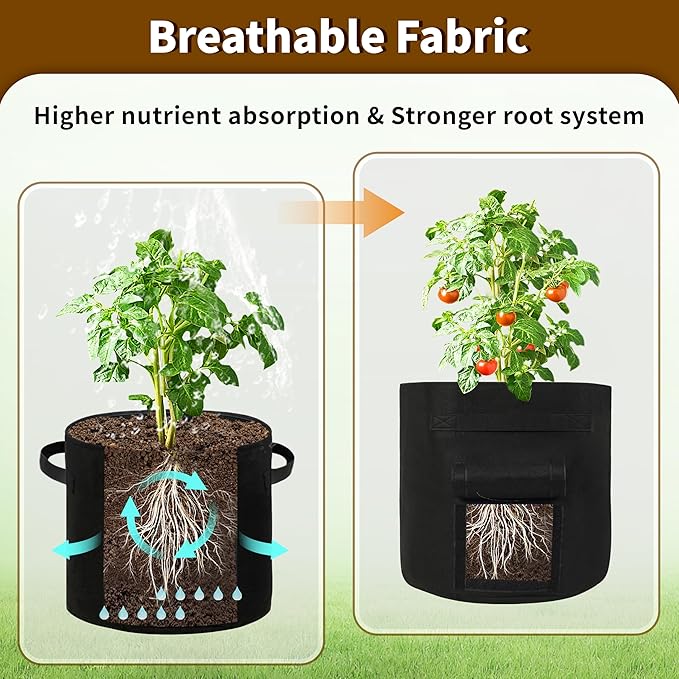 30 Gallon Potato Grow Bags 2-Pack with Dual Harvest Windows & Reinforced Handles, Non-Woven Fabric Planter for Potatoes, Tomatoes, Vegetables