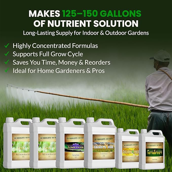 Humboldts Secret Starter Kit Pack XL | Indoor and Outdoor Plant Fertilizer and Hydroponic Nutrients | Base A & B, CalMag and Iron, Golden Tree, Flower Stacker, Plant Enzymes | Complete Garden System
