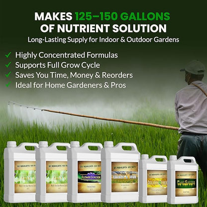 Humboldts Secret Starter Kit Pack XL | Indoor and Outdoor Plant Fertilizer and Hydroponic Nutrients | Base A & B, CalMag and Iron, Golden Tree, Flower Stacker, Plant Enzymes | Complete Garden System