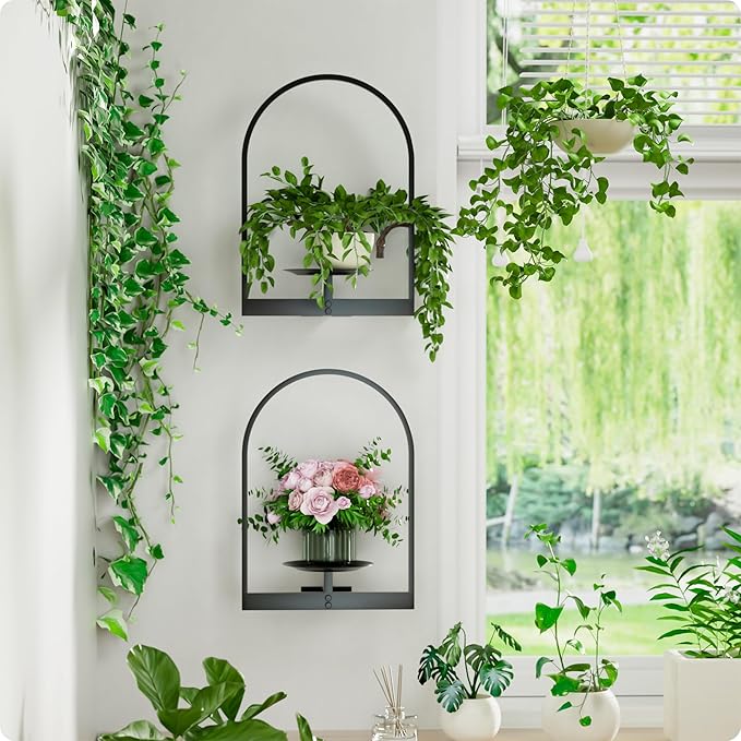 Black Metal Wall Plant Holder - 3-Pack Wall Mounted Plant Stands and Hanging Holders for Indoor Planter and Flower Pot - Arch Decor Shelf for Plant Storage (Pot Not Included)
