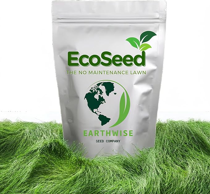 Earthwise EcoSeed Grass Seed – No Mow, Low Maintenance Lawn Seed Mix, Fine Fescue Blend, Drought Tolerant, Shade Tolerant, Organic, Chemical-Free – Covers Up to 200 sq ft, 1 lb