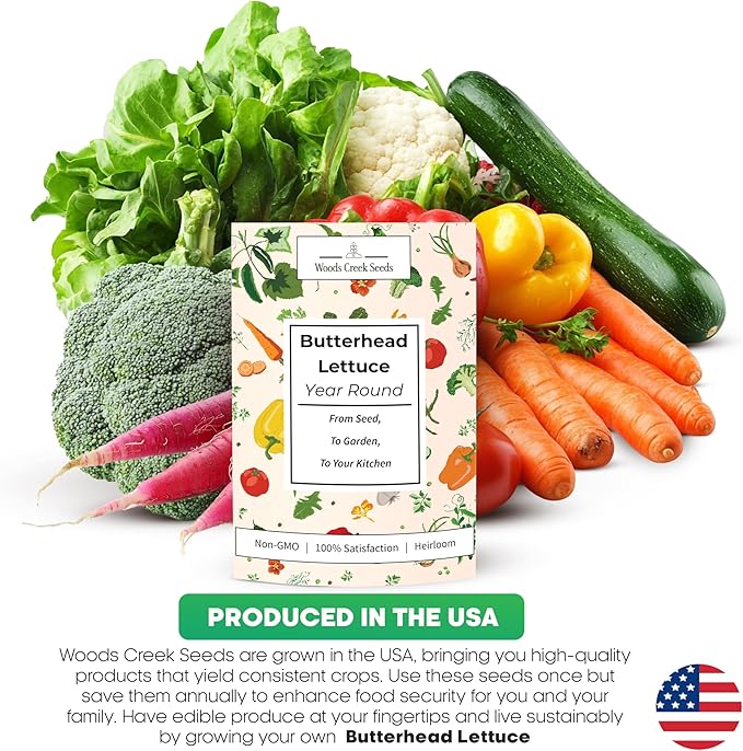 Butterhead Lettuce Seeds for Planting – All Year Round Heirloom Butter Lettuce, Heat Tolerant, Non-GMO Lettuce Seeds for Home Gardens | Woods Creek Seeds