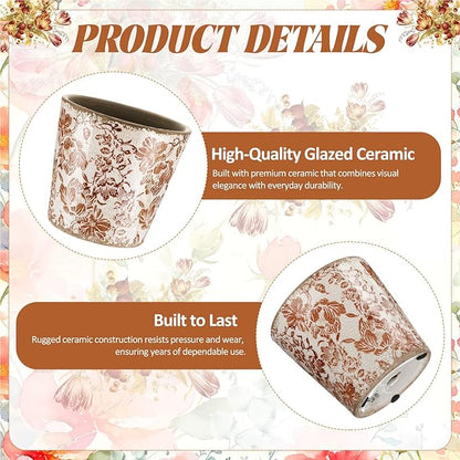 Farmhouse Ceramic Planter 5.5 Inch Large Plants Pot Crack Beige Brown Flowers Plant Pots with Drainage Hole Indoor Plants Kitchen Rustic Antique Decor Gift