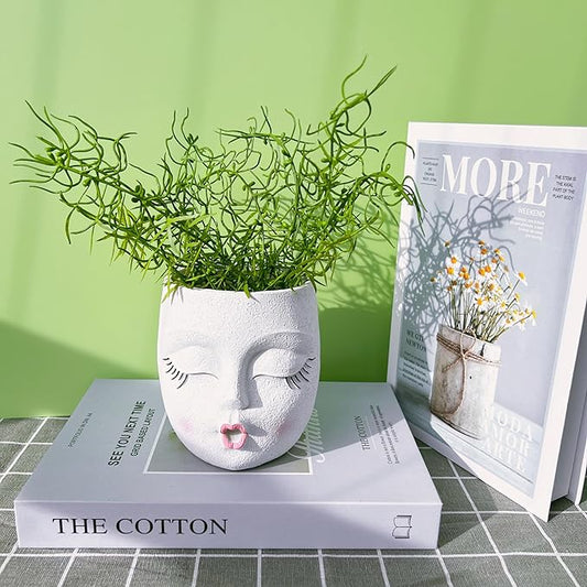 Funny Face Planter Kiss Head Face Planter Pot Handmade Flower Pot Lightweight Resin Plant Pots for Indoor and Outdoor Use White 1Pack