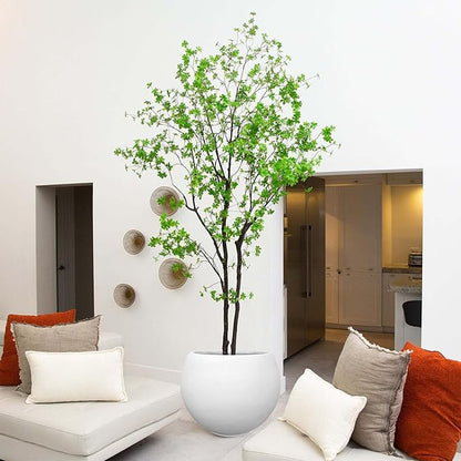 17 H x 21" Dia (15" Pot Opening) White Round Fiberstone Tall Planter with Drainage Hole, Indoor/Outdoor Large Plant
