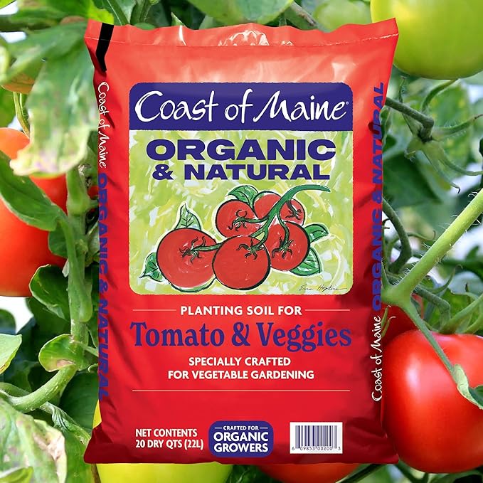 Coast of Maine Organic & Natural Planting Soil for Vegetables & Tomatoes - Premium Planting Soil w/ Composted Manure, Sphagnum Peat Moss for Multi Use Ground & Containers - Enhanced Drainage (20 Qt)