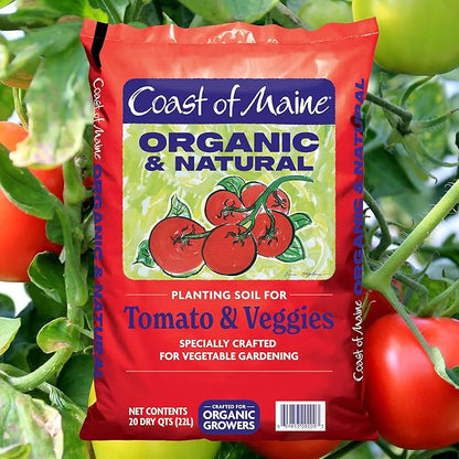 Coast of Maine Organic & Natural Planting Soil for Vegetables & Tomatoes - Premium Planting Soil w/ Composted Manure, Sphagnum Peat Moss for Multi Use Ground & Containers - Enhanced Drainage (20 Qt)