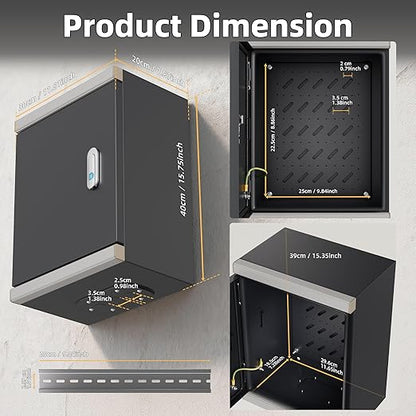 Joinfworld Outdoor Electrical Metal Box 15.7" x 11.8" x 7.8" Weatherproof Outdoor Junction NEMA Enclosure Box with Lock Din Rail Cable Gland